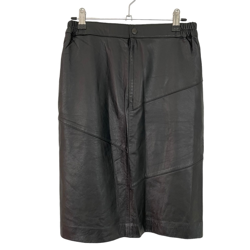 Vintage Super Soft Leather Mini Skirt Womens S Black Pencil Rocker Mob Wife EUC